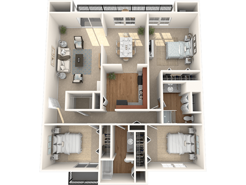 Floor plan for 3 beds, 2 baths, 1619 sqft
